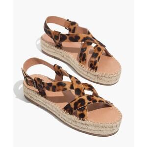 Madewell NWOT Leather The Malia Espadrille Sandal in Leopard Calf Hair 8.5
